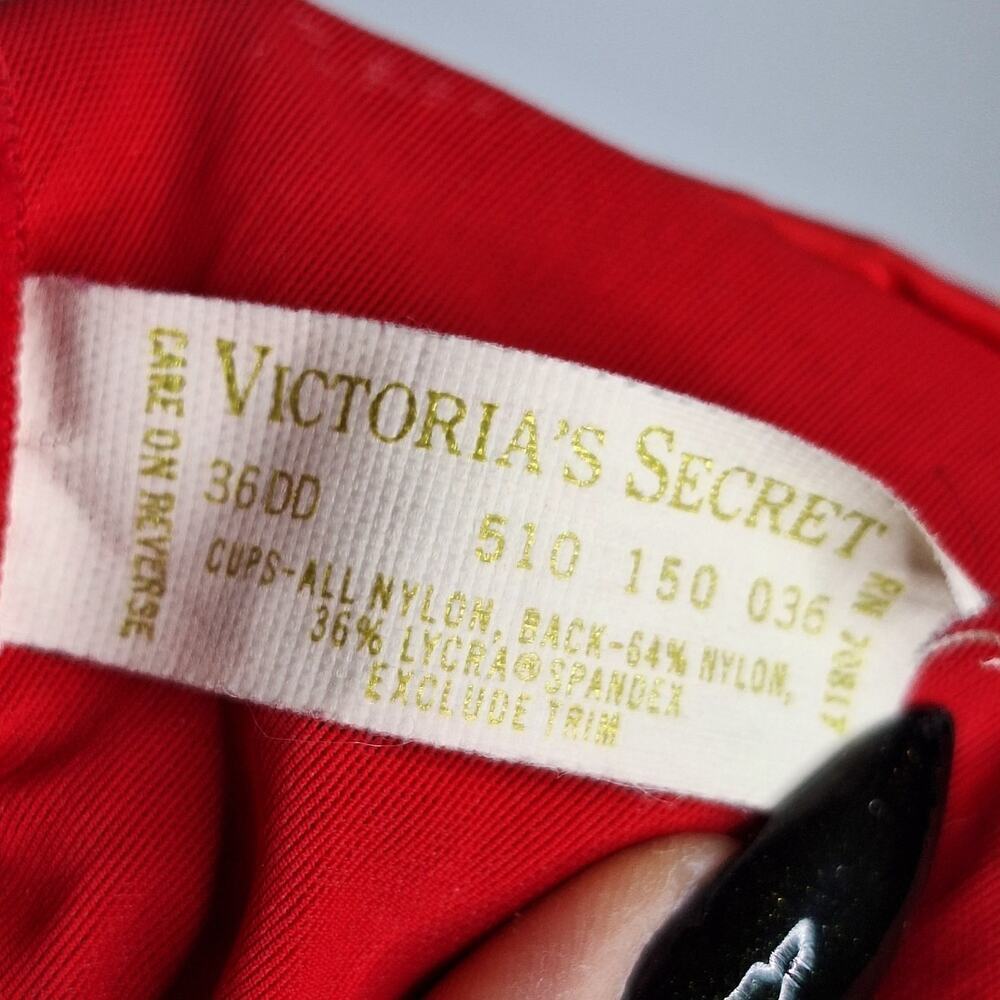 Vintage Victoria's Secret Gold Label Bra Lace 36DD Coral Red USA Nylon Underwire - Picture 4 of 11
